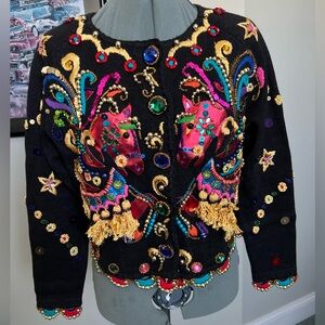 RARE Michael Simon S M Sweater Cardigan Vegas Circus Carousel Horse mothers day